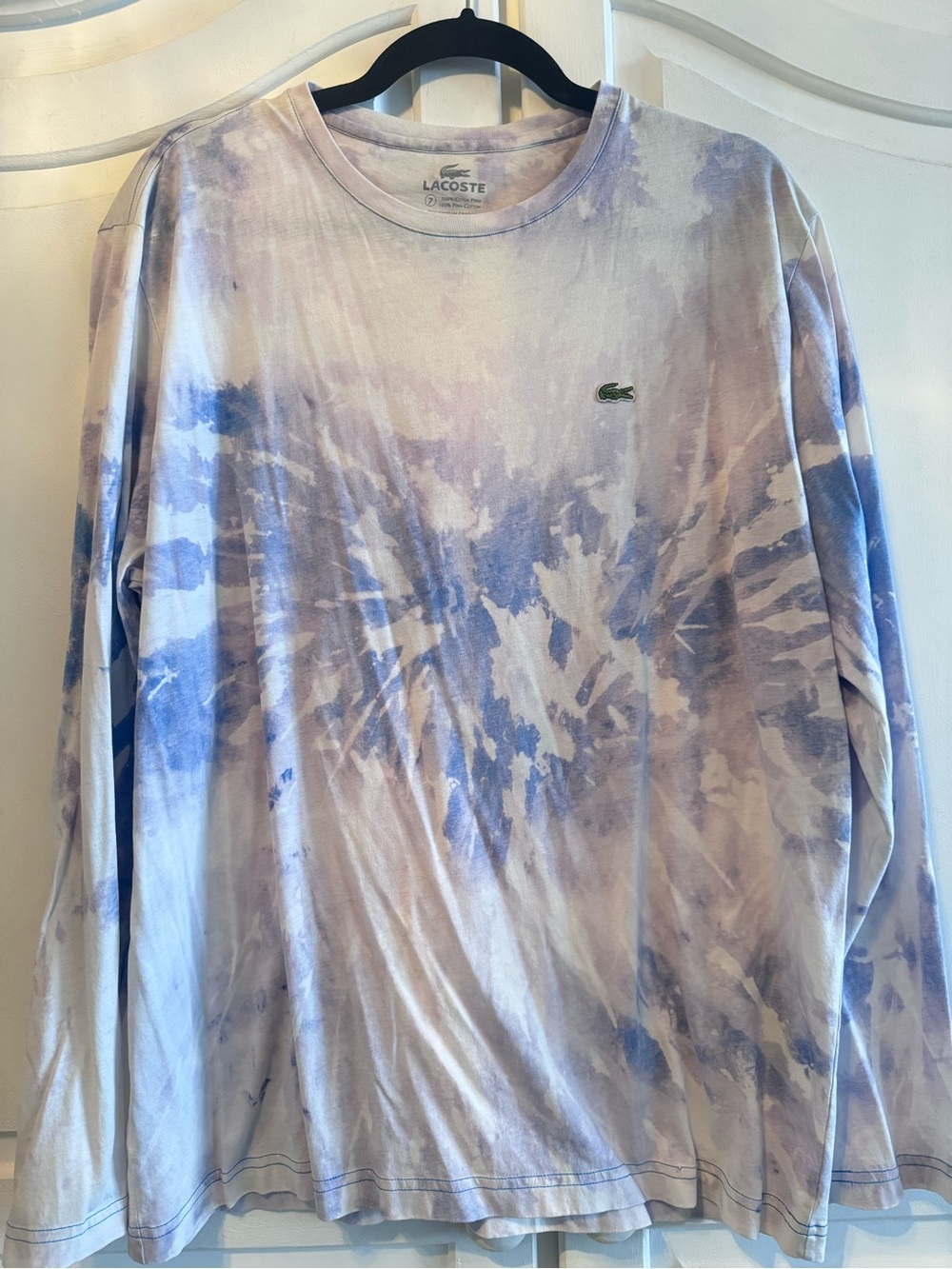 ONE OF A KINDLacoste Long-Sleeve Tie-Dye Crew Neck Shirt - Lavender & Light Blue